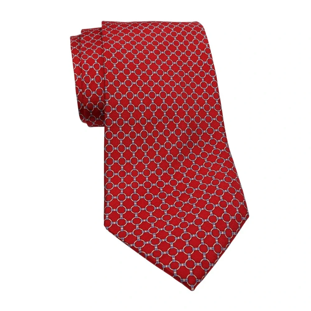 Brooks Brothers Silk Necktie Red Circle Geometric‎ Print Men's Tie